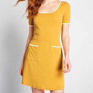 NWT XS Modcloth Mustard Yellow Vintage Style Dress